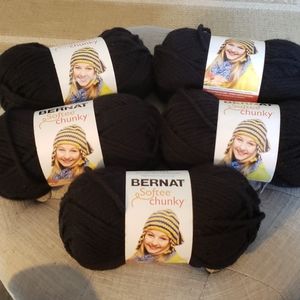 5 Skeins Black Bernat Softee Chunky Yarn